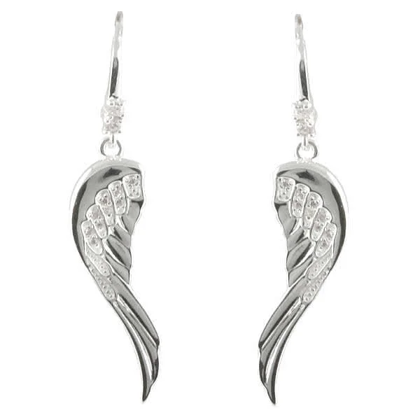 Silver Angel Wing Earrings with Cubic Zirconia