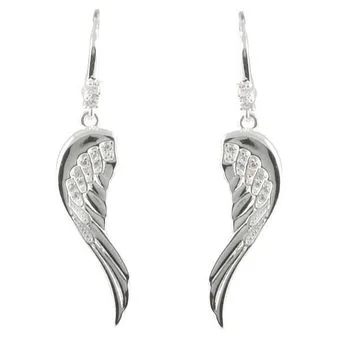 Silver Angel Wing Earrings with Cubic Zirconia