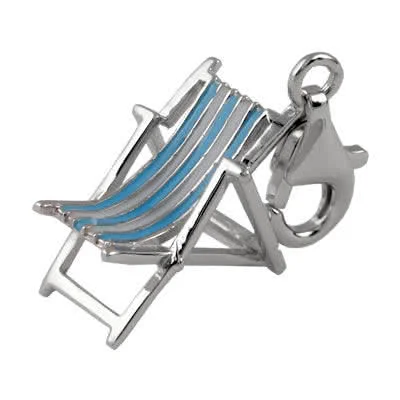 Sterling Silver Deckchair Silver Clip on Charm - Enamel blue and white detailing