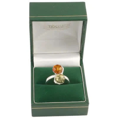 Green and Honey Amber Octagonal Cut Ring - The amber set section measures 20mm