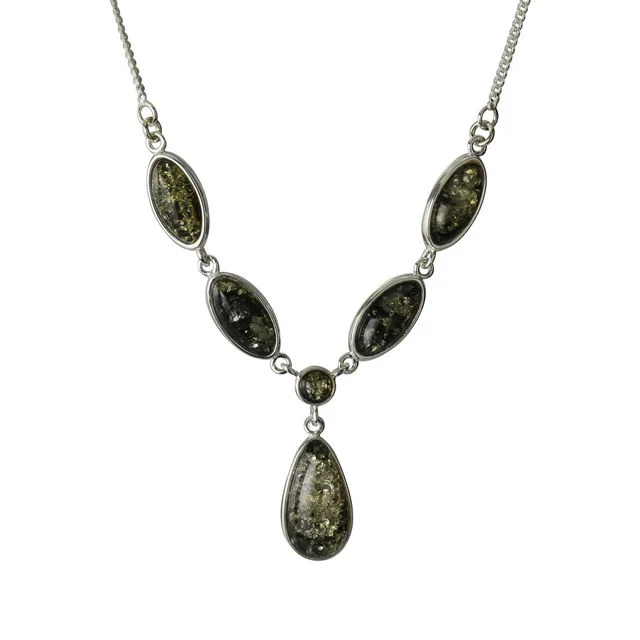 Green Baltic Amber Sterling Silver Necklace