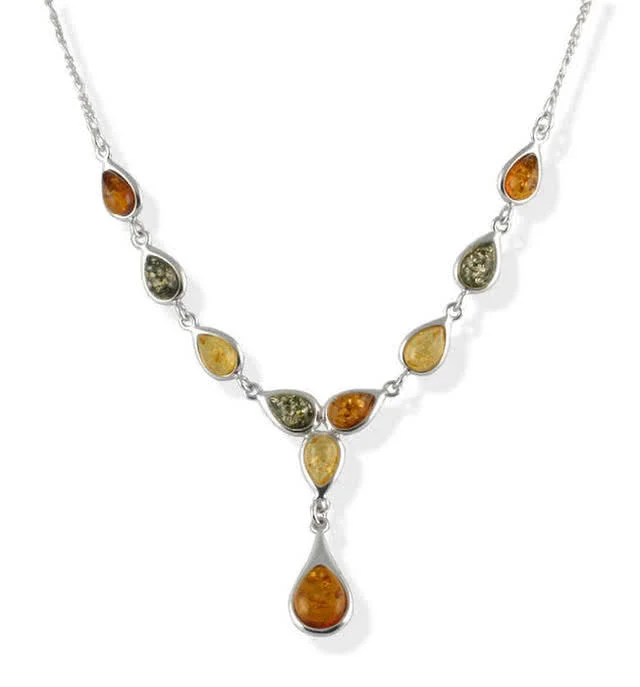 Multi Coloured Amber Drop Necklace