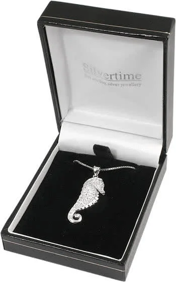 Silver Seahorse Pendant - Includes adjustable 16 - 18 inch / 40 - 45 cm silver chain