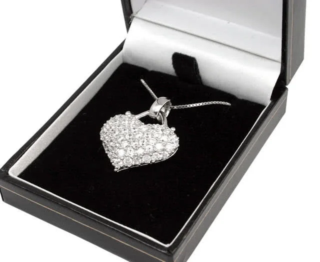 Large Pave Silver Heart Pendant - Pendant measures 33mm x 27mm including bale