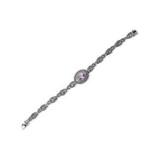 Amethyst and Marcasite Silver Bracelet - Tongue and box clasp with safety catch