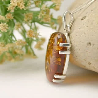 Oval Handmade Amber Pendant - 50mm overall length including bale