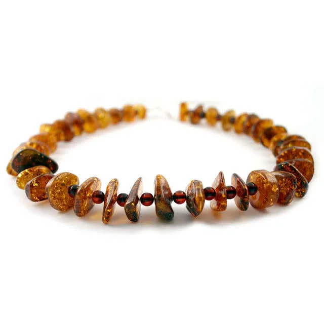 Honey and Cherry Amber Bead Necklace -  17.5 inch length and weighs 42 grams.