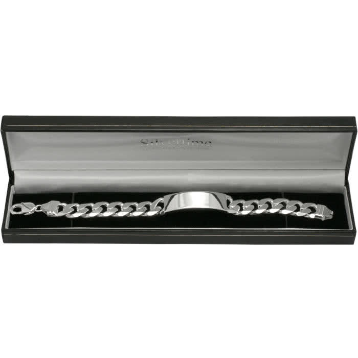 Heavy Mens Silver Identity Bracelet, Solid Sterling Silver