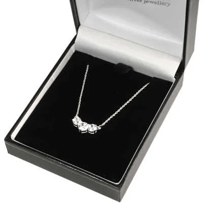 Sterling Silver Trilogy Cubic Zirconia Gem Set Necklace