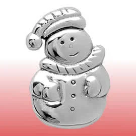 Silver Snowman Christmas Brooch - Highly polished finish with oxidised detailing