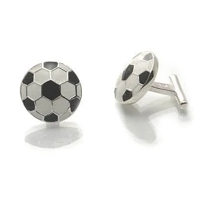 Silver Football Cufflinks - Enamelled football design