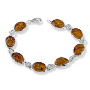 Cognac Baltic Amber Sterling Silver Swirls Bracelet Cognac Baltic Amber Sterling Silver Swirls Bracelet