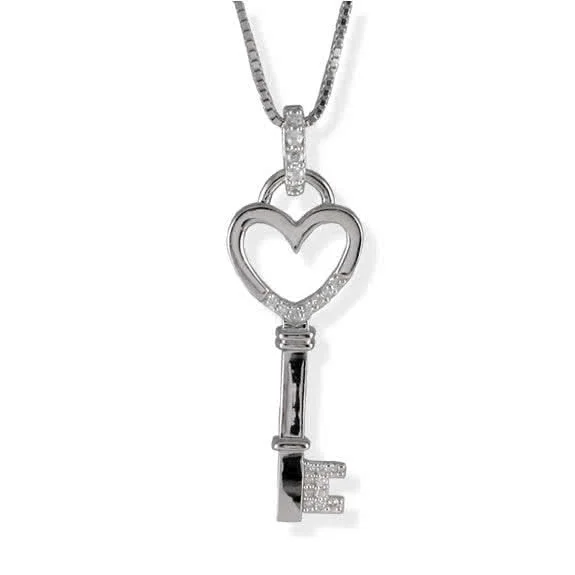 Silver Heart Key Pendant 42mm long - This piece really does look like high end diamond jewellery