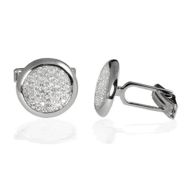 Round Cubic Zirconia Cufflinks - Pave set with sparkling cubic zirconia