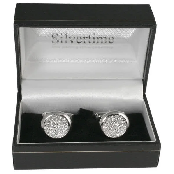 Round Cubic Zirconia Sterling Silver Cufflinks