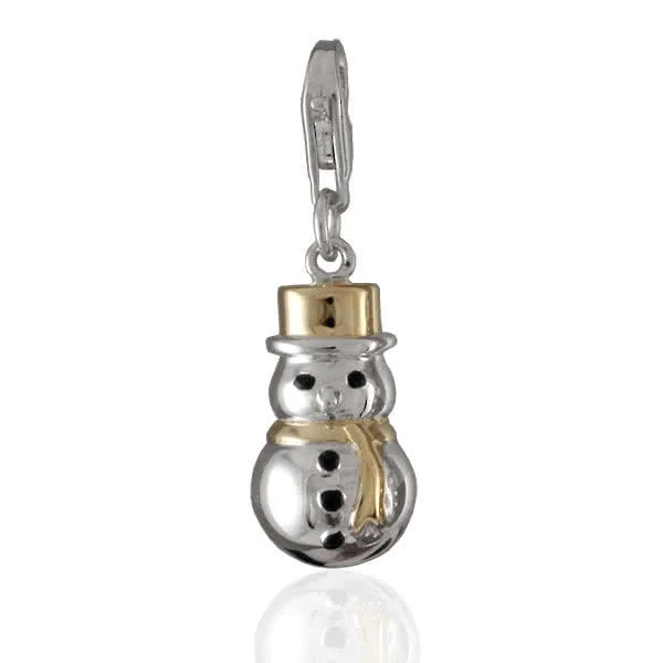 Snowman Clip on Charm - Features black enamel and gold plated detailing