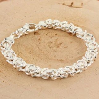 9.6mm Wide Sterling Silver Mens Byzantine Bracelet