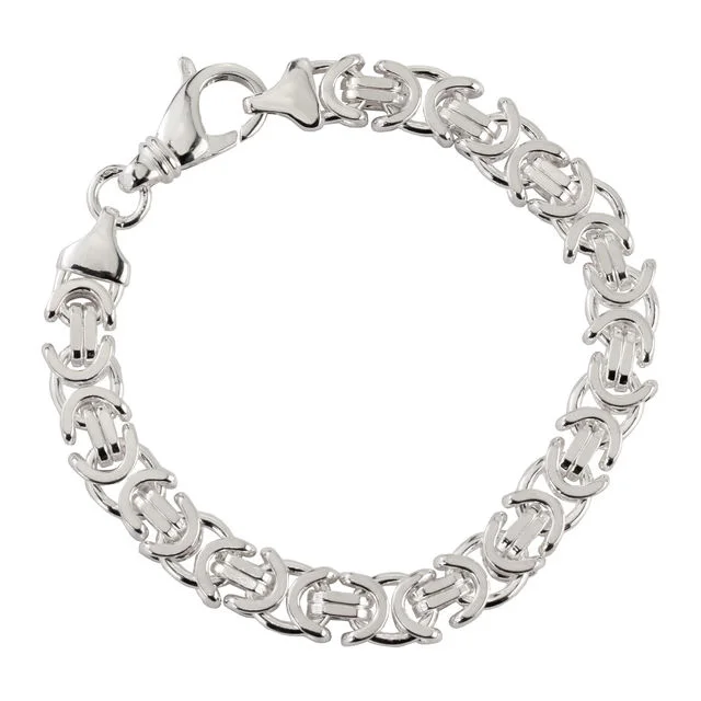 9.6mm Wide Solid Sterling Silver Byzantine Mens Bracelet