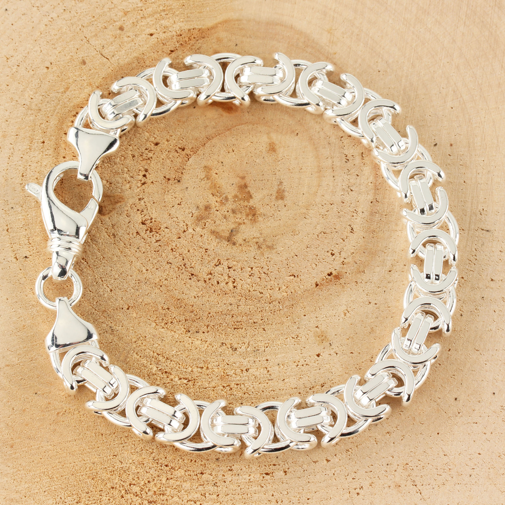 Byzantine Mens Sterling Silver Bracelet 9.6mm Wide 4.5mm Depth Links