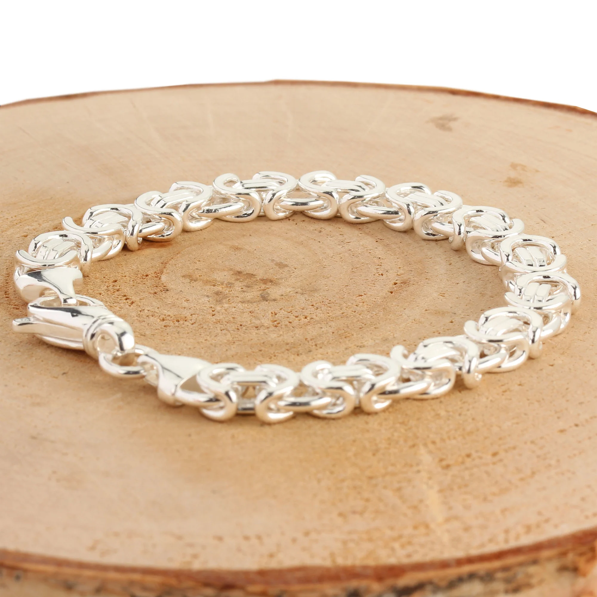 Byzantine Mens Sterling Silver Bracelet - 9.6mm Wide - 4.5mm Depth Links