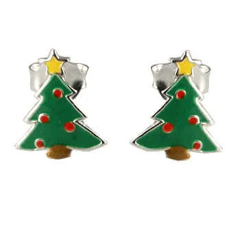 Enamel Christmas Tree Stud Earrings