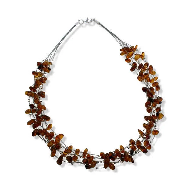 Amber Multi Bead Cluster Necklace