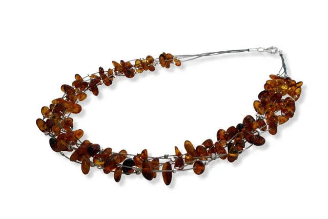 Cognac and honey amber beads with small silver squares