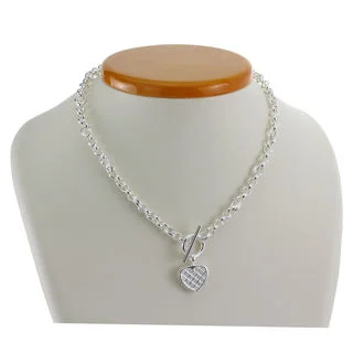 Sterling Silver T-Bar Heart Charm Necklace