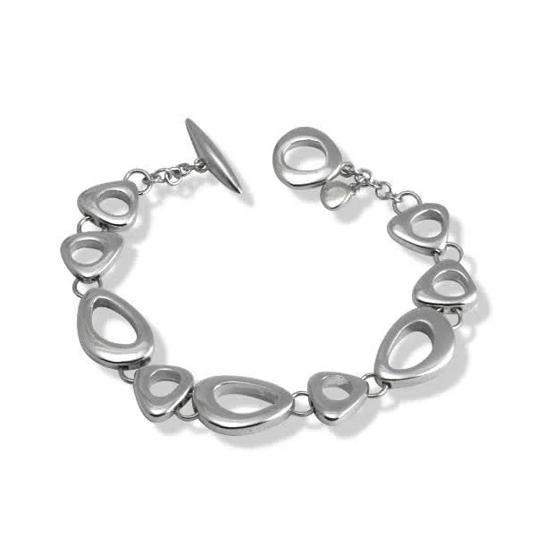 Solid Sterling Silver Pebbles Bracelet - T-Bar / Toggle Fastening