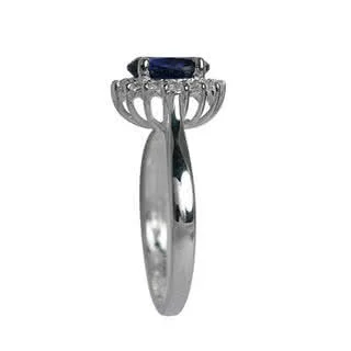 Sterling Silver Blue Ceylon Sapphire CZ Cluster Ring