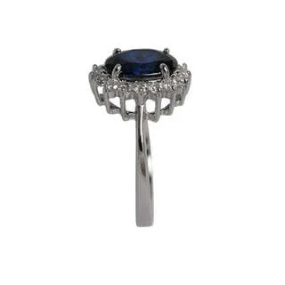 Sterling Silver Deep Blue Sapphire CZ Cluster Ring
