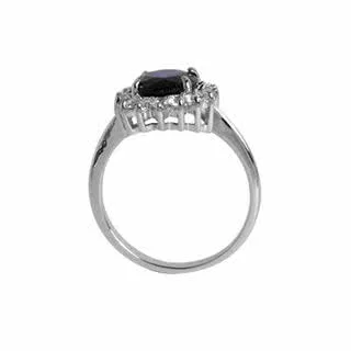 Deep Blue Sapphire CZ Cluster Ring - Finished with Rhodium for a luxurious white gold look