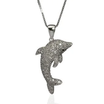 Silver Dolphin Pendant Pave Set With Sparkling Cubic Zirconia