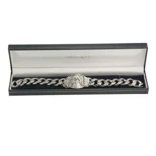 Stainless Steel Skull Bracelet - Engraved detailed links 14.40mm wide - Skull section is 24mm wide