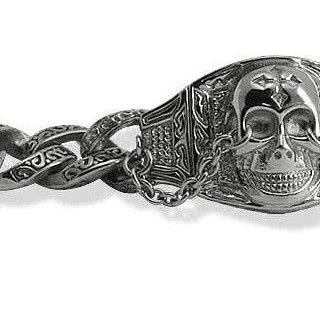 Heavy men's stainless steel skull bracelet, 316L stainless steel bracelet, intricate engraved design