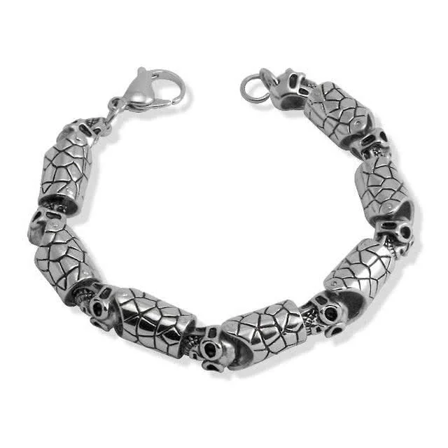 Stainless Steel Skull and Barrel Bracelet