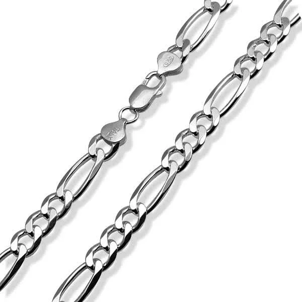 Silver Figaro Chain 8.40mm Width -  One elongated link after every three normal links