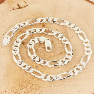 7.4mm Wide Solid Sterling Silver Figaro Chain