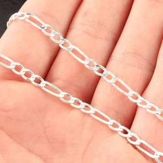 3.8mm Wide Lightweight Figaro Sterling Silver Chain