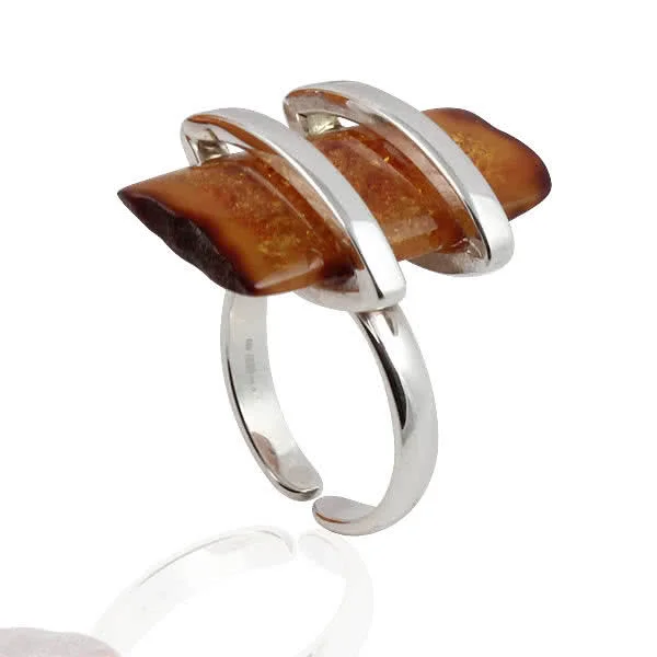 Adjustable Handmade Honey Amber Ring - Size S - U