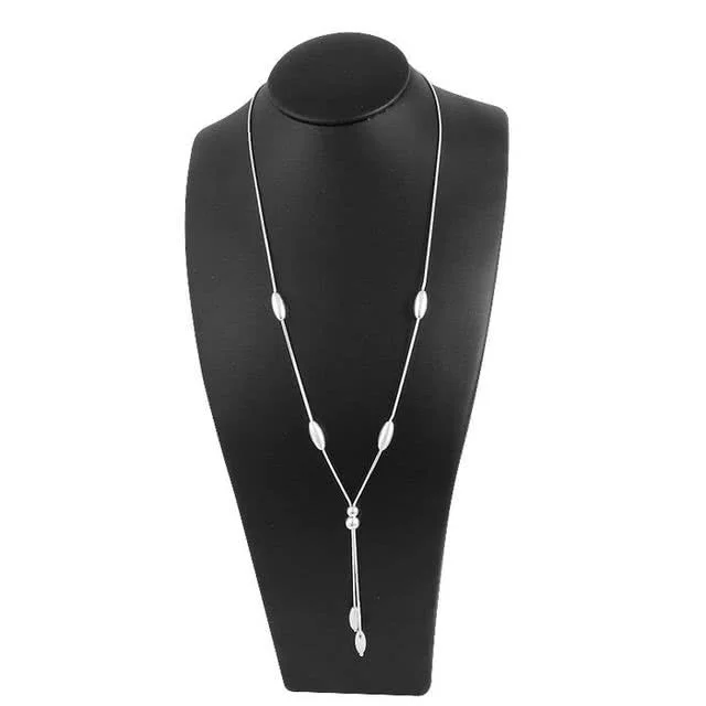 Silver Beaded Drop Necklace - 19 inch length plus two inch extender 