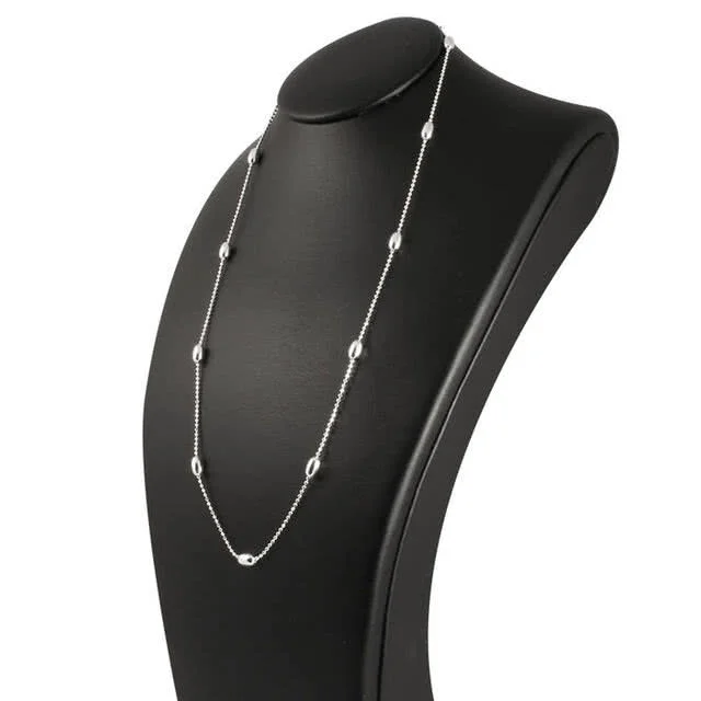 Silver Diamond Cut Sparkle Bead Necklace - Oval Silver Beads