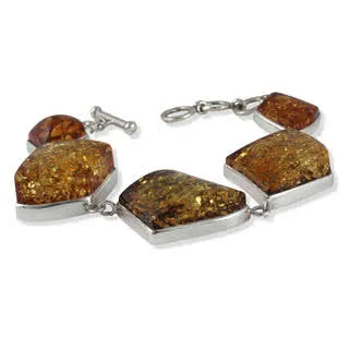 Multicoloured  Baltic Amber  Silver Bracelet - Green, honey and cognac colours