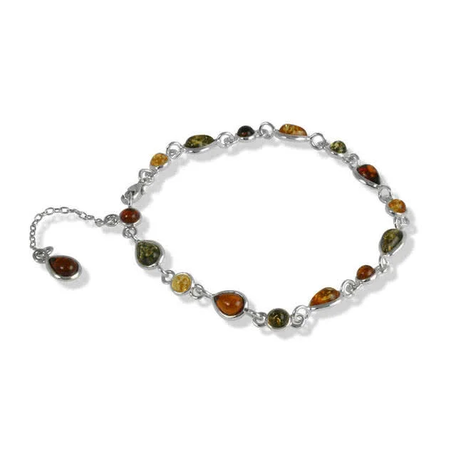 Multi Coloured Amber Bracelet with Charm
