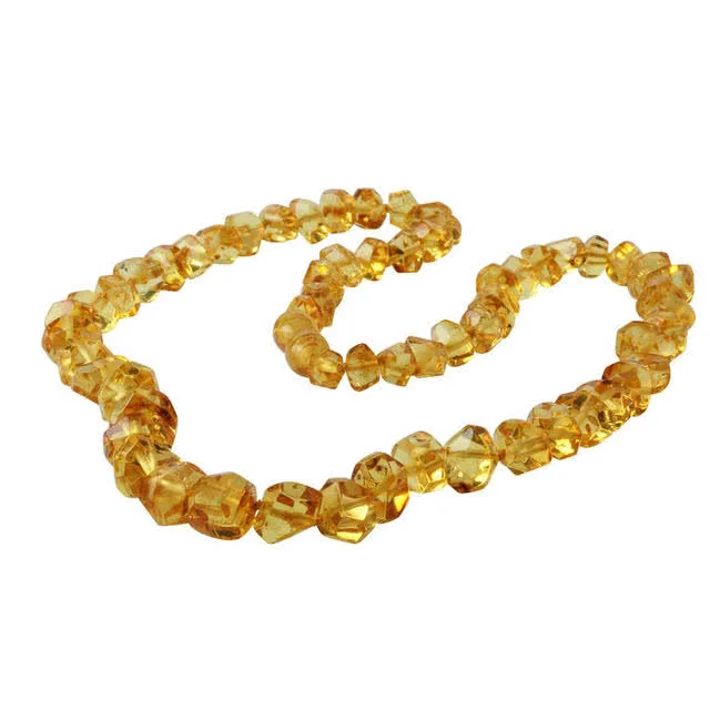 Faceted Graduated Lemon Baltic Amber Necklace - 20 inch length - hidden screw fastening