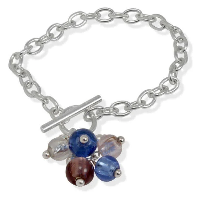 Glass Bead Cluster Charm Bracelet - 7.5 inches - 19cm