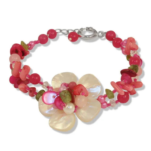 Pink Multi Gemstone Flower Bracelet