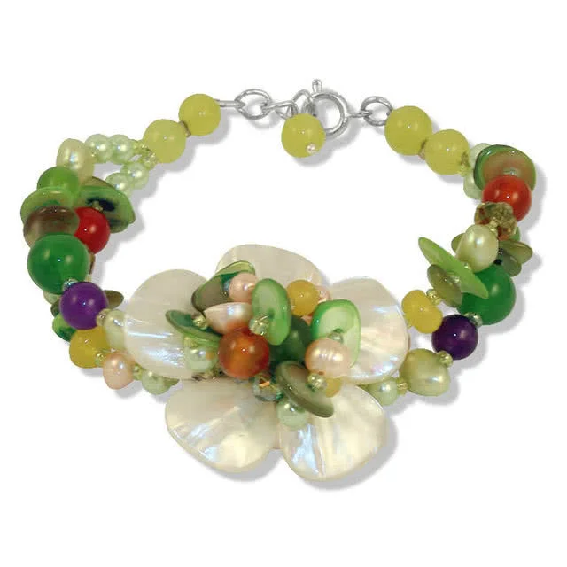 Green Multi Gemstone Flower Bracelet
