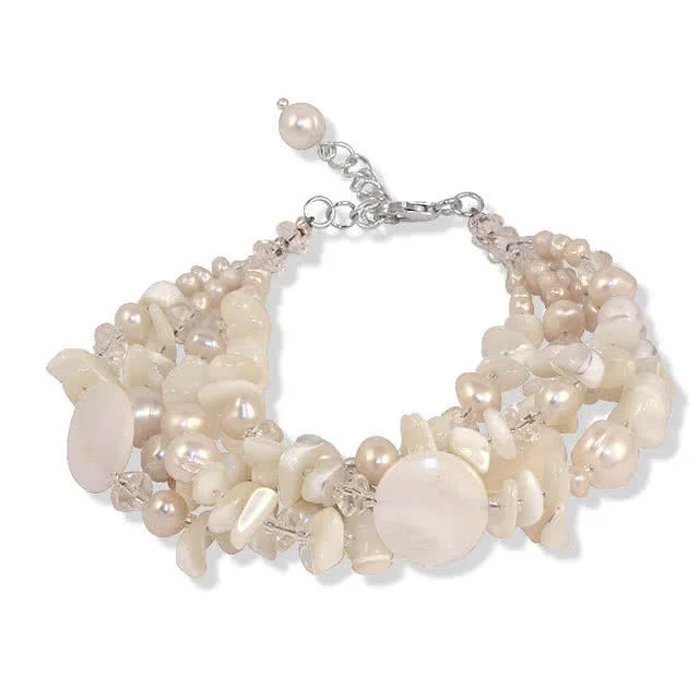 Triple Row Mother of Pearl Bracelet - Three strands of tactile pearls in a neutral colour 