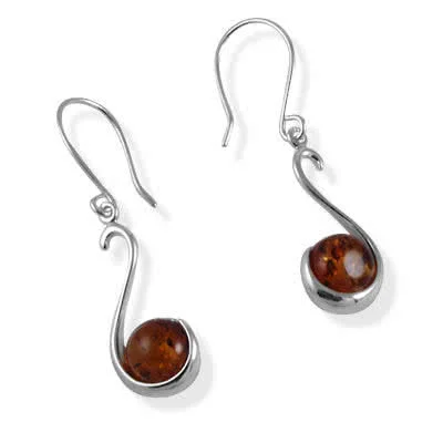 Sterling Silver Cognac Amber Swirl Drop Earrings